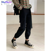 春季韩版高腰休闲工装裤女超火个性纽扣哈裤宽松阔腿裤学生潮