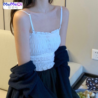白色木耳花边皱褶小吊带背心女2020新款修身无袖打底短款上外穿