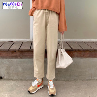 工装裤韩版简约百搭宽松BF大码阔腿裤学生黑色抽绳休闲九分裤女