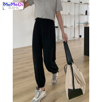 松紧高腰直筒休闲束脚灯笼裤女薄款垂感莫代尔阔腿运动长裤子