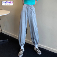 松紧高腰休闲束脚灯笼裤女2020夏新款百搭薄直筒运动九分裤学生