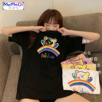 网红ins超火彩虹小熊印花宽松大码短袖T恤女装2020新款打底衫上