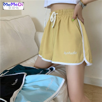 撞色字母刺绣薄款松紧腰休闲运动短裤女2020夏季新款宽松阔腿裤