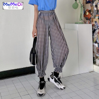 格裤女2020夏季高腰束脚垂感宽松休闲阔腿哈萝卜九分裤