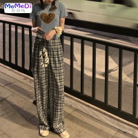 豹纹心短款T恤打底短袖上女+格休闲直筒阔腿拖地长裤套装