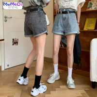 设计感众短袖衬衫上女装卷边高腰牛仔阔腿短裤配腰带两件套