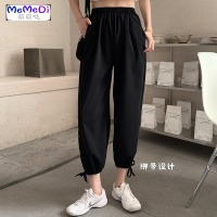 束脚萝卜裤女夏季韩版黑色高腰显瘦宽松休闲运动哈伦阔腿九分裤子