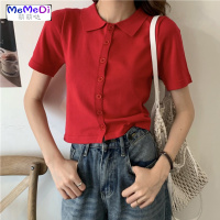 紫色简约减龄短袖针织衫女2020夏季新款Polo领薄短款开衫外套上