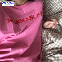 T恤女2020年新款夏季网红ins风玫红色字母宽松超火短袖上潮