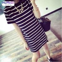 2020夏季韩版新款中长款条纹短袖T恤女服上女装冲量特价