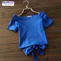 短款T恤女夏装韩版潮心机一字领绑带露背高腰露脐紧身短袖上服