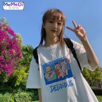 夏季2020新款清新可通熊印宽松大码学生短袖T恤上女