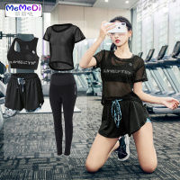 运动套装瑜伽服宽松网罩衫性感速干跑步短裤大码身房女装夏季
