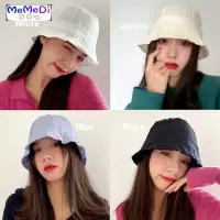 馨帮帮 夏日清新 色褶皱渔夫帽新款女士遮阳帽气质凹造型盆帽
