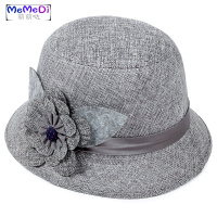 春秋季女士盆帽 麻料盆帽时尚休闲妈妈帽 中老年女帽时装帽小礼帽