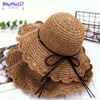 亲帽母女出游手工沙滩帽儿童蝴蝶结遮阳防晒帽女夏