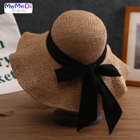 沙滩帽女夏边出游度假夏天遮阳防晒大檐帽蝴蝶结太阳帽手编