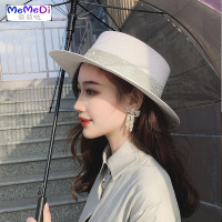 帽子女夏天英伦平檐水钻礼帽防晒遮阳帽韩版百搭太阳帽帽沙滩帽