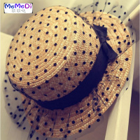 蕾丝网纱波点蝴蝶结麦秆女帽公主款出游亲子母女童宽檐遮阳礼帽