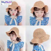 ins手工夏儿童帽韩宝宝钩针遮阳防晒帽蕾系带透气渔夫帽