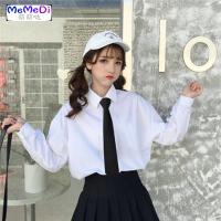 春秋新款洋气领带加绒白衬衫女长袖宽松休闲韩版职业装学生白衬