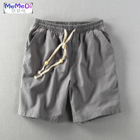 夏季宽松短裤男士休闲亚麻五分裤棉麻中裤水洗松紧麻布透气沙滩裤