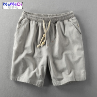 宽松亚麻短裤男士休闲五分裤棉麻中裤水洗松紧潮流麻布透气沙滩裤