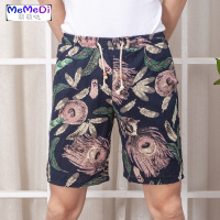 夏季沙滩裤男休闲花短裤男生大裤衩子宽松五分裤亚麻短裤大码中裤