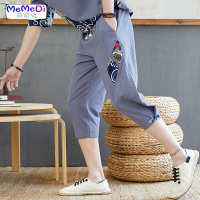 短裤男潮夏季外穿7七分休闲中裤中风唐装男亚麻裤宽松沙滩裤