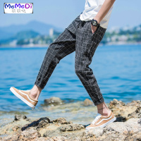 夏季亚麻九分裤男哈伦裤宽松精神社会小伙束脚裤子男士超薄款