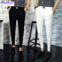 白色脚裤男装夏季薄款九分休闲裤修身快手精神伙百搭显瘦西裤