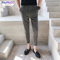 坠感青年商务九分格西裤男装春夏款英风修身休闲脚裤百搭潮