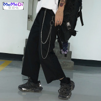 黑暗少女 19韩INS复古链条装饰休闲九分裤薄款直筒西裤 男女款