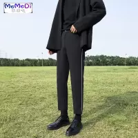 港风西装裤男士宽松休闲裤韩版西裤ins直筒九分裤修身脚裤潮