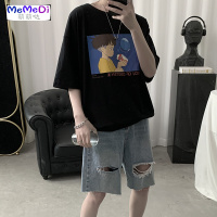 夏季港风嘻哈短袖男T恤ins超火宽松半袖学生服男chic潮流五分袖