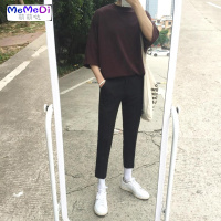 原创设计男装黑色裤子男小西裤修身显瘦小脚九分裤ins垂感西装裤