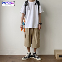日系男女夏季百搭 色T恤 复古青年宽松圆领tee 青少年学生白短袖