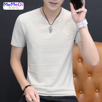 简约竹节棉短衫体恤打底衫男士夏季鸡心领短袖T恤男装服半截袖