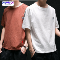 夏季中风 色亚麻短袖男士夏装棉麻布T恤男装日系宽松半袖