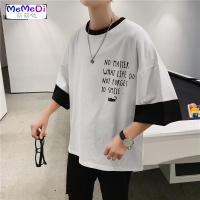 夏季五分宽松短袖T恤男士韩版潮流风上服7七分半袖男装