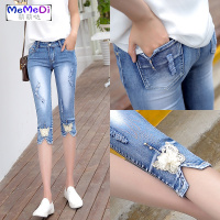 破洞七分牛仔裤女高腰个2020年夏季新款显瘦百搭薄款脚中裤