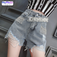破洞裤2020年夏季新款超高腰显瘦重工钻阔腿牛仔短裤流行女装潮