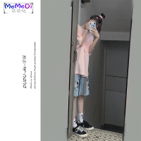 宽松直筒裤百搭复古男女情侣牛仔短裤夏季奇印阔腿五分裤潮