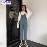 2020春装新款韩版洋气牛仔裤女潮泫雅风百搭学生直筒九分裤背带裤