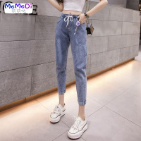 破洞牛仔裤女新款潮高腰脚萝卜裤夏季薄款休闲宽松九分哈裤bf