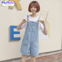 韩范2020学院风宽松显瘦浅色牛仔背带裤女学生休闲阔腿短裤连体裤