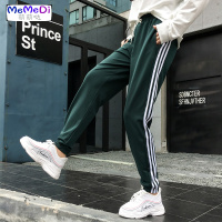 春夏季打底裤女外穿薄宽松休闲侧边三条杠学院风运动束脚九分裤潮