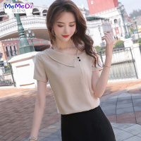 不规则领雪纺衬衫女短袖夏季职业装短袖工作服套装时尚气质白色衬