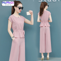 2020夏季新款职业套装女雪纺女式阔腿裤时尚洋气网红减龄两件套潮