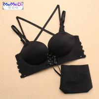 新款拉b交叉美背文胸八带性感聚拢无钢圈系绳LB加厚内绑带套装